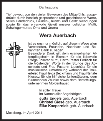 Traueranzeige von Wera Auerbach von ALLGEMEINE ZEITUNG UELZEN