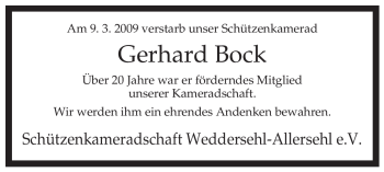 Traueranzeige von Gerhard Bock von ALLGEMEINE ZEITUNG UELZEN