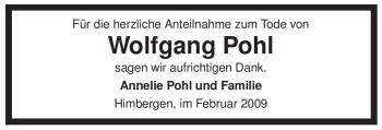 Traueranzeige von Wolfgang Pohl von ALLGEMEINE ZEITUNG UELZEN