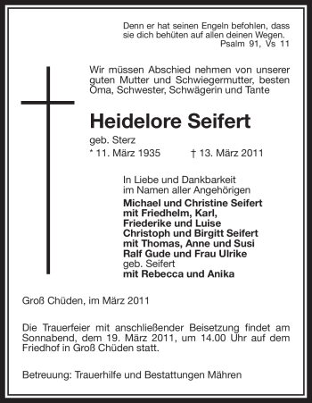 Traueranzeige von Heidelore Seifert von ALLGEMEINE ZEITUNG UELZEN