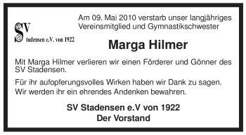 Traueranzeige von Marga Hilmer von ALLGEMEINE ZEITUNG UELZEN