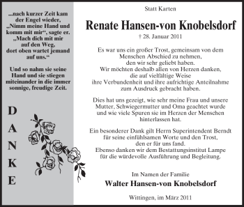 Traueranzeige von Renate Hansen von ALLGEMEINE ZEITUNG UELZEN