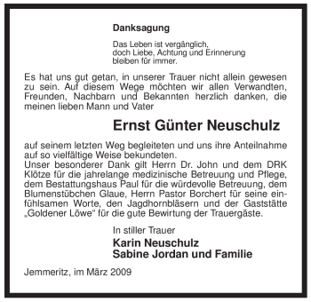 Traueranzeige von Ernst Günter Neuschulz von ALLGEMEINE ZEITUNG UELZEN