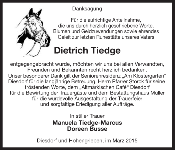 Traueranzeige von Dietrich Tiedge von Uelzen