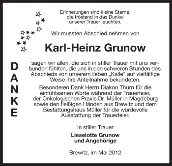 Traueranzeige von Karl-Heinz Grunow von ALLGEMEINE ZEITUNG UELZEN