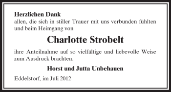 Traueranzeige von Charlotte Strobelt von ALLGEMEINE ZEITUNG UELZEN