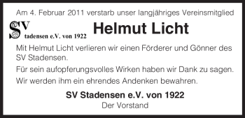 Traueranzeige von Helmut Licht von ALLGEMEINE ZEITUNG UELZEN