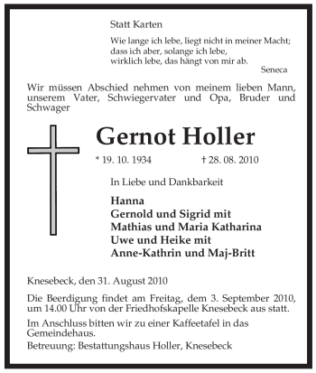 Traueranzeige von Gernot Holler von ALLGEMEINE ZEITUNG UELZEN