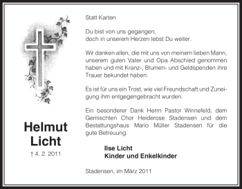 Traueranzeige von Helmut Licht von ALLGEMEINE ZEITUNG UELZEN