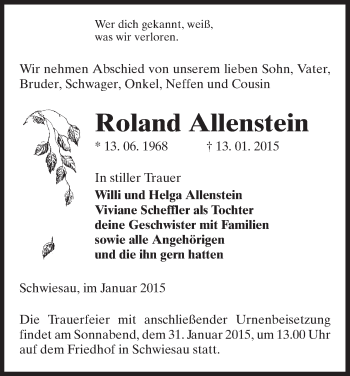 Traueranzeige von Roland Allenstein von Uelzen