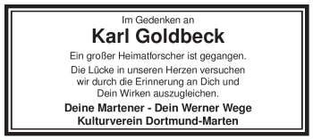 Traueranzeige von Karl Goldbeck von ALLGEMEINE ZEITUNG UELZEN