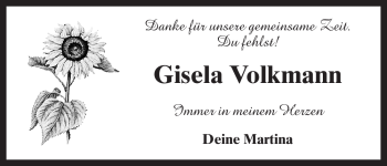 Traueranzeige von Gisela Volkmann von ALLGEMEINE ZEITUNG UELZEN