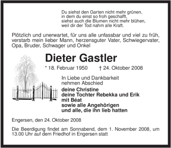 Traueranzeige von Dieter Gastler von ALLGEMEINE ZEITUNG UELZEN