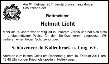 Traueranzeige von Helmut Licht von ALLGEMEINE ZEITUNG UELZEN