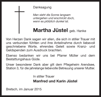 Traueranzeige von Martha Jüstel von Uelzen