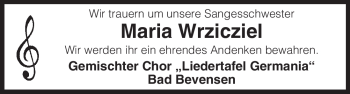 Traueranzeige von Maria Wrzicziel von ALLGEMEINE ZEITUNG UELZEN