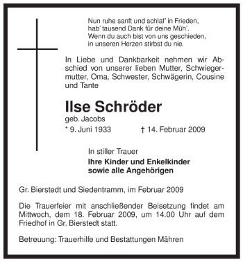 Traueranzeige von Ilse Schröder von ALLGEMEINE ZEITUNG UELZEN