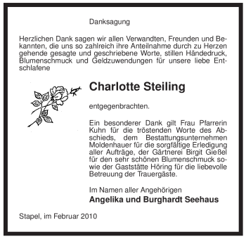 Traueranzeige von Charlotte Steiling von ALLGEMEINE ZEITUNG UELZEN