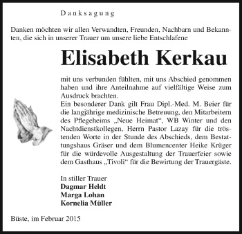 Traueranzeige von Elisabeth Kerkau von Uelzen