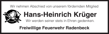 Traueranzeige von Hans-Heinrich Krüger von ALLGEMEINE ZEITUNG UELZEN