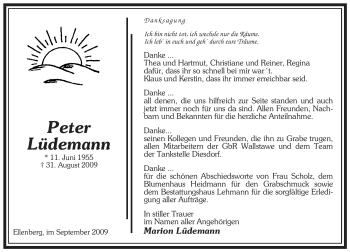 Traueranzeige von Peter Lüdemann von ALLGEMEINE ZEITUNG UELZEN