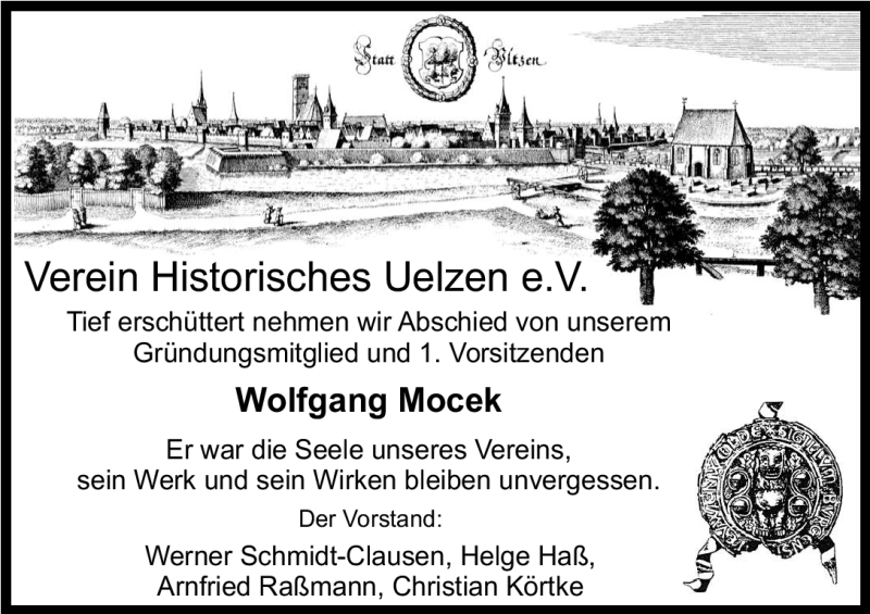  Traueranzeige für Wolfgang Mocek vom 29.04.2010 aus ALLGEMEINE ZEITUNG UELZEN