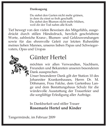 Traueranzeige von Günter Hertel von ALLGEMEINE ZEITUNG UELZEN