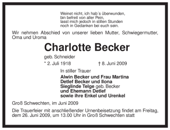 Traueranzeige von Charlotte Becker von ALLGEMEINE ZEITUNG UELZEN