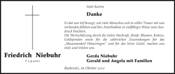 Traueranzeige von Friedrich Niebuhr von ALLGEMEINE ZEITUNG UELZEN