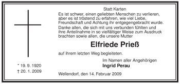 Traueranzeige von Elfriede Prieß von ALLGEMEINE ZEITUNG UELZEN