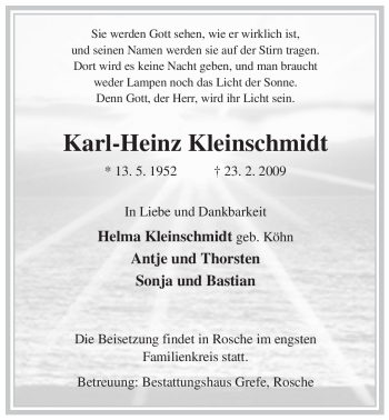 Traueranzeige von Karl-Heinz Kleinschmidt von ALLGEMEINE ZEITUNG UELZEN