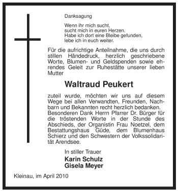 Traueranzeige von Waltraud Peukert von ALLGEMEINE ZEITUNG UELZEN