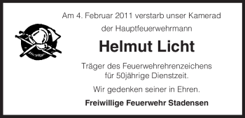 Traueranzeige von Helmut Licht von ALLGEMEINE ZEITUNG UELZEN