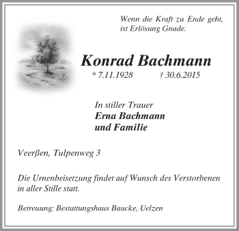 Traueranzeige von Konrad Bachmann von Uelzen