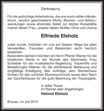Traueranzeige von Elfriede Elsholz von ALLGEMEINE ZEITUNG UELZEN