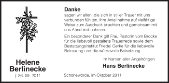 Traueranzeige von Helene Berlinecke von ALLGEMEINE ZEITUNG UELZEN