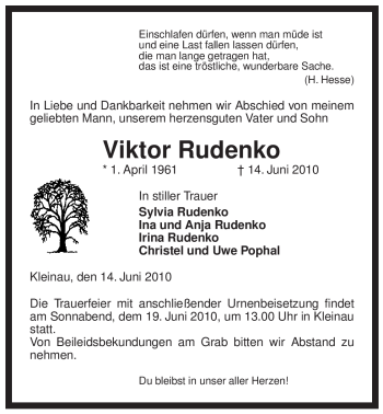 Traueranzeige von Viktor Rudenko von ALLGEMEINE ZEITUNG UELZEN