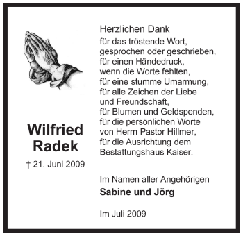 Traueranzeige von Wilfried Radek von ALLGEMEINE ZEITUNG UELZEN