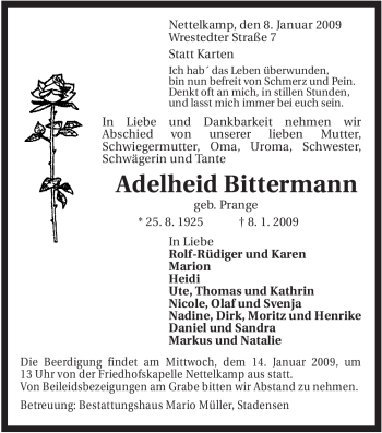 Traueranzeige von Adelheid Bittermann von ALLGEMEINE ZEITUNG UELZEN