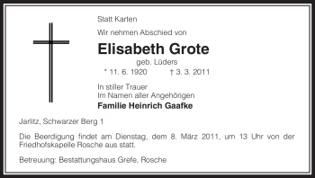 Traueranzeige von Elisabeth Grote von ALLGEMEINE ZEITUNG UELZEN