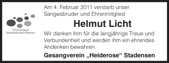 Traueranzeige von Helmut Licht von ALLGEMEINE ZEITUNG UELZEN