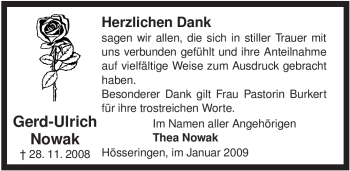 Traueranzeige von Gerd-Ulrich Nowak von ALLGEMEINE ZEITUNG UELZEN