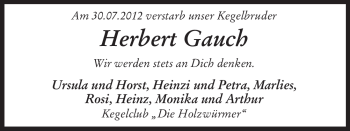 Traueranzeige von Herbert Gauch von ALLGEMEINE ZEITUNG UELZEN