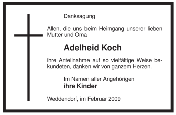 Traueranzeige von Adelheid Koch von ALLGEMEINE ZEITUNG UELZEN