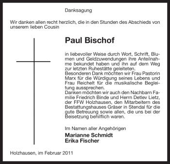 Traueranzeige von Paul Bischof von ALLGEMEINE ZEITUNG UELZEN