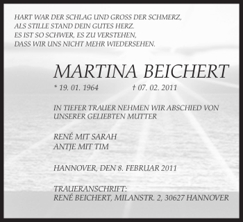 Traueranzeige von MARTINA BEICHERT von ALLGEMEINE ZEITUNG UELZEN