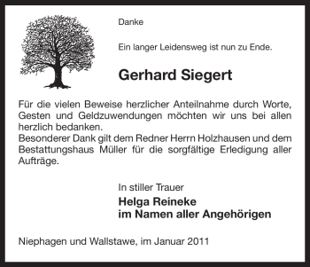 Traueranzeige von Gerhard Siegert von ALLGEMEINE ZEITUNG UELZEN