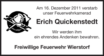 Traueranzeige von Erich Quickenstedt von ALLGEMEINE ZEITUNG UELZEN