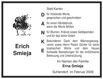 Traueranzeige von Erich Smieja von ALLGEMEINE ZEITUNG UELZEN