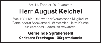 Traueranzeige von August Keichel von ALLGEMEINE ZEITUNG UELZEN